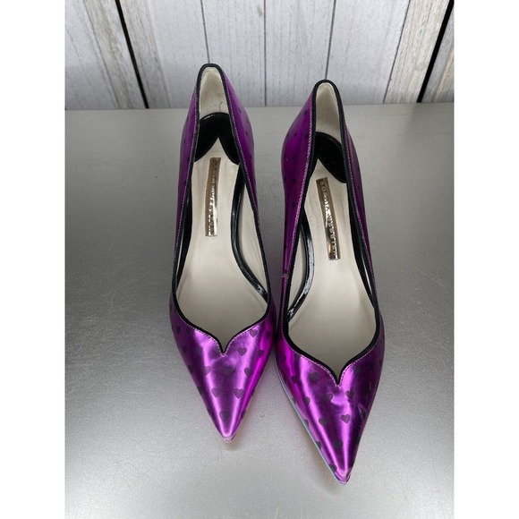 Sophia Webster Luella Metallic Foil Heart Purple Pink stiletto Heels 37 US 6.5 - Picture 3 of 10